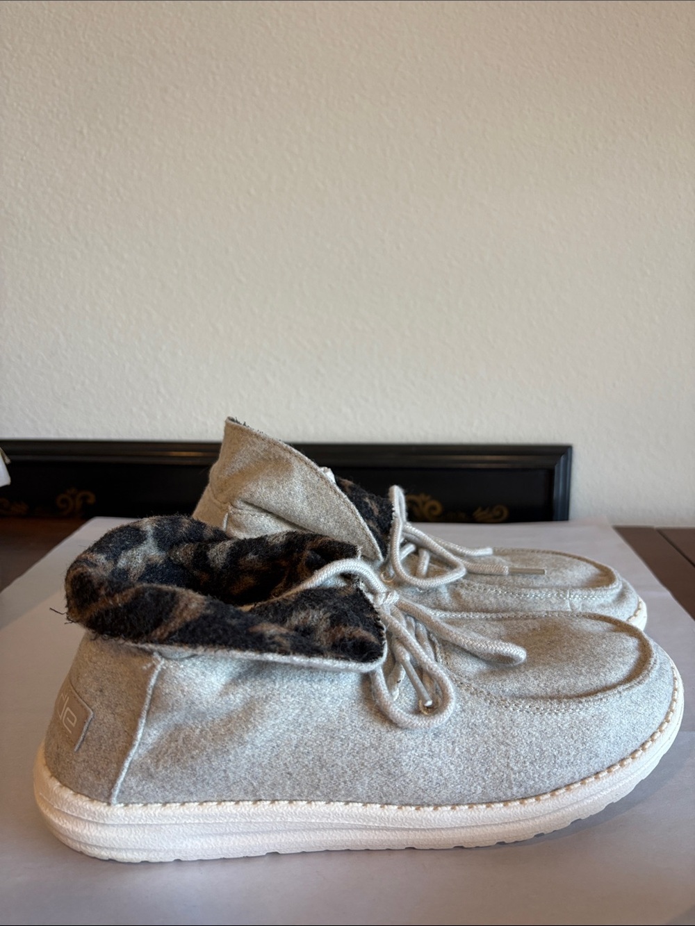 Hey Dude shoes with cheetah print  lining